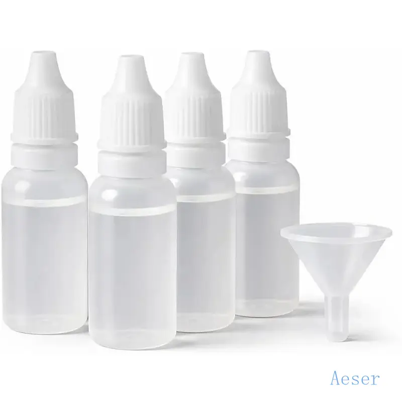5PCS - 4 Plastic Empty Dropper Bottles with 1 Funnel - 15ml / 0.5oz-L