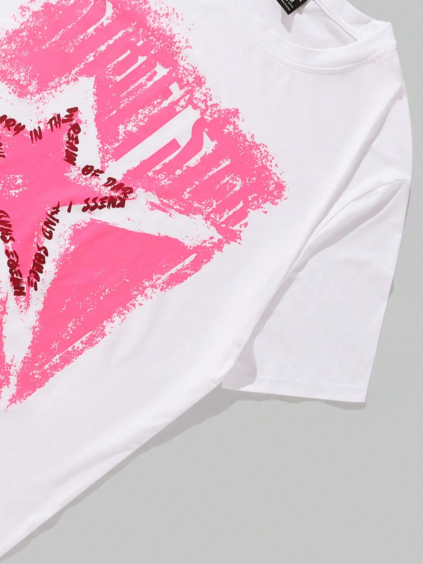 Y2K Pink Star Graffiti Print T-Shirt Y2K