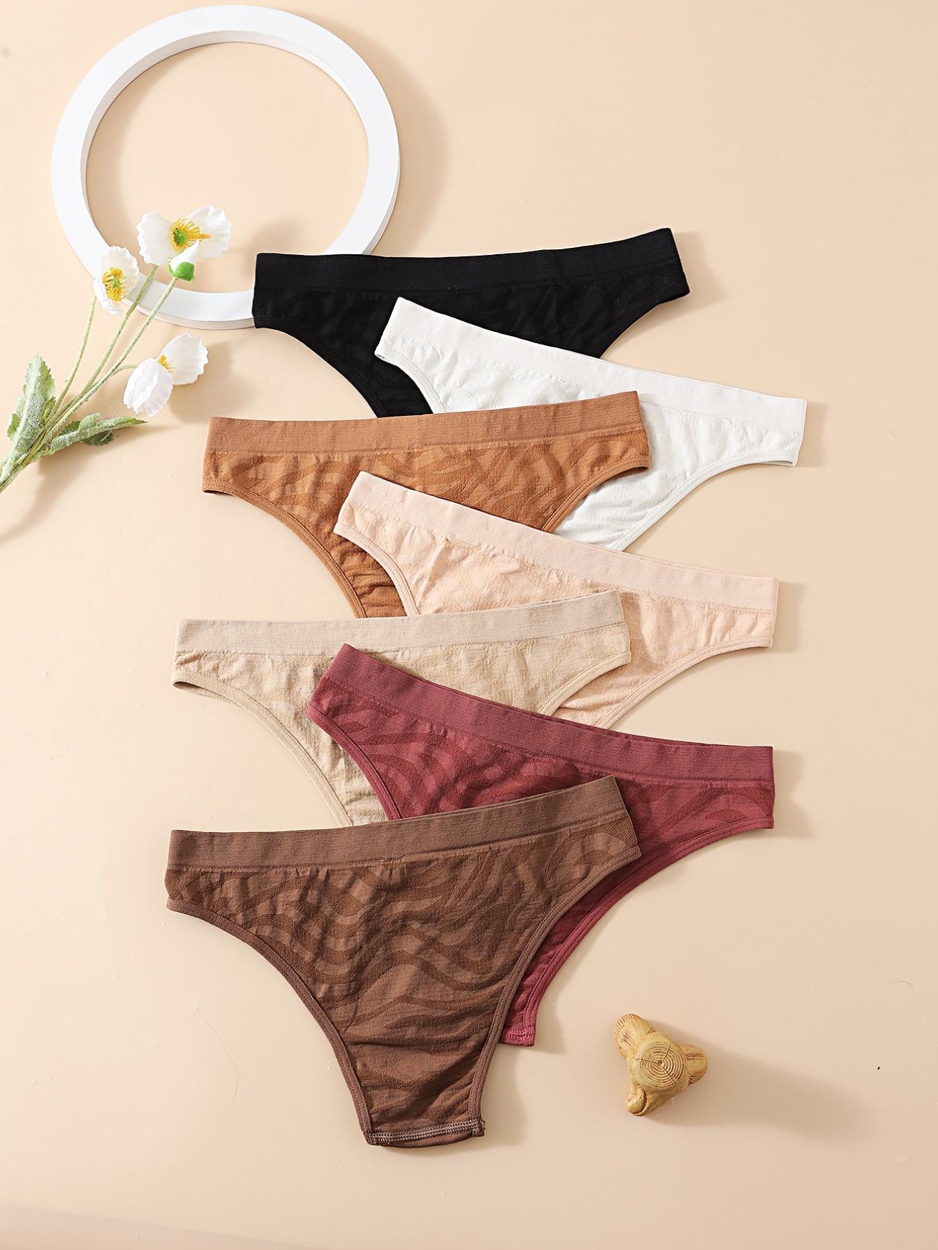 7 Pack Women's Mid-Rise Jacquard Underwear, Assorted Colors High Cut Breathable Briefs