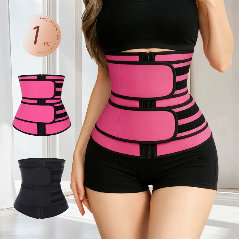 QUASTI 1PC Color Blocking Adjustable Zip Up Waist Cincher for Ladies, Elegant Simple Waist Trainer Corset Belt & Tummy Control Body Shaper, for Workout Fitness Everyday Wear, S-XXL