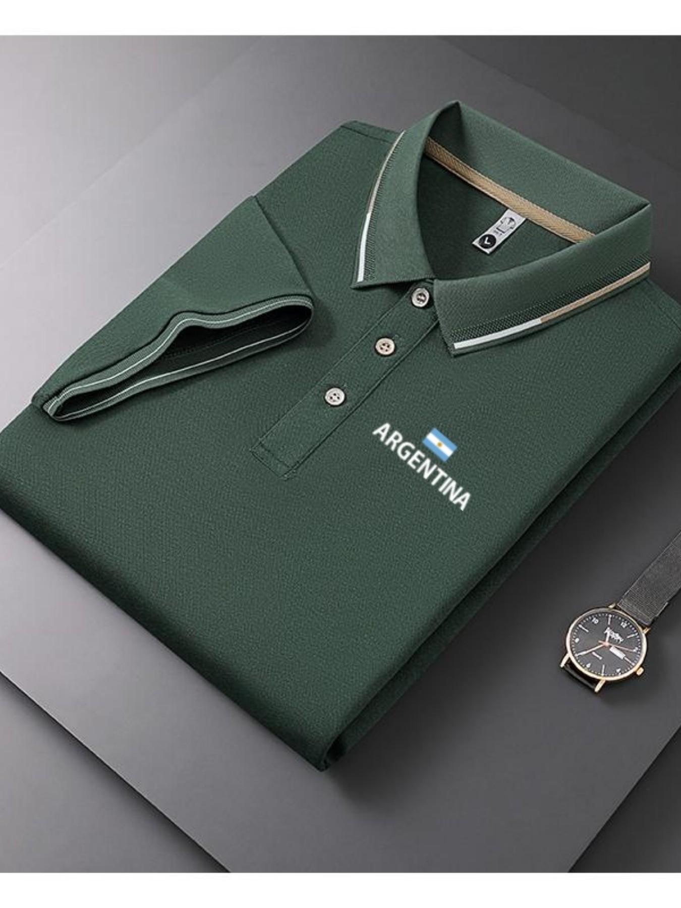 Men's Casual Summer Print T-Shirt, Argentine Flag Design, Geometric Pattern, Lightweight Breathable, Short Sleeve Polo Shirt