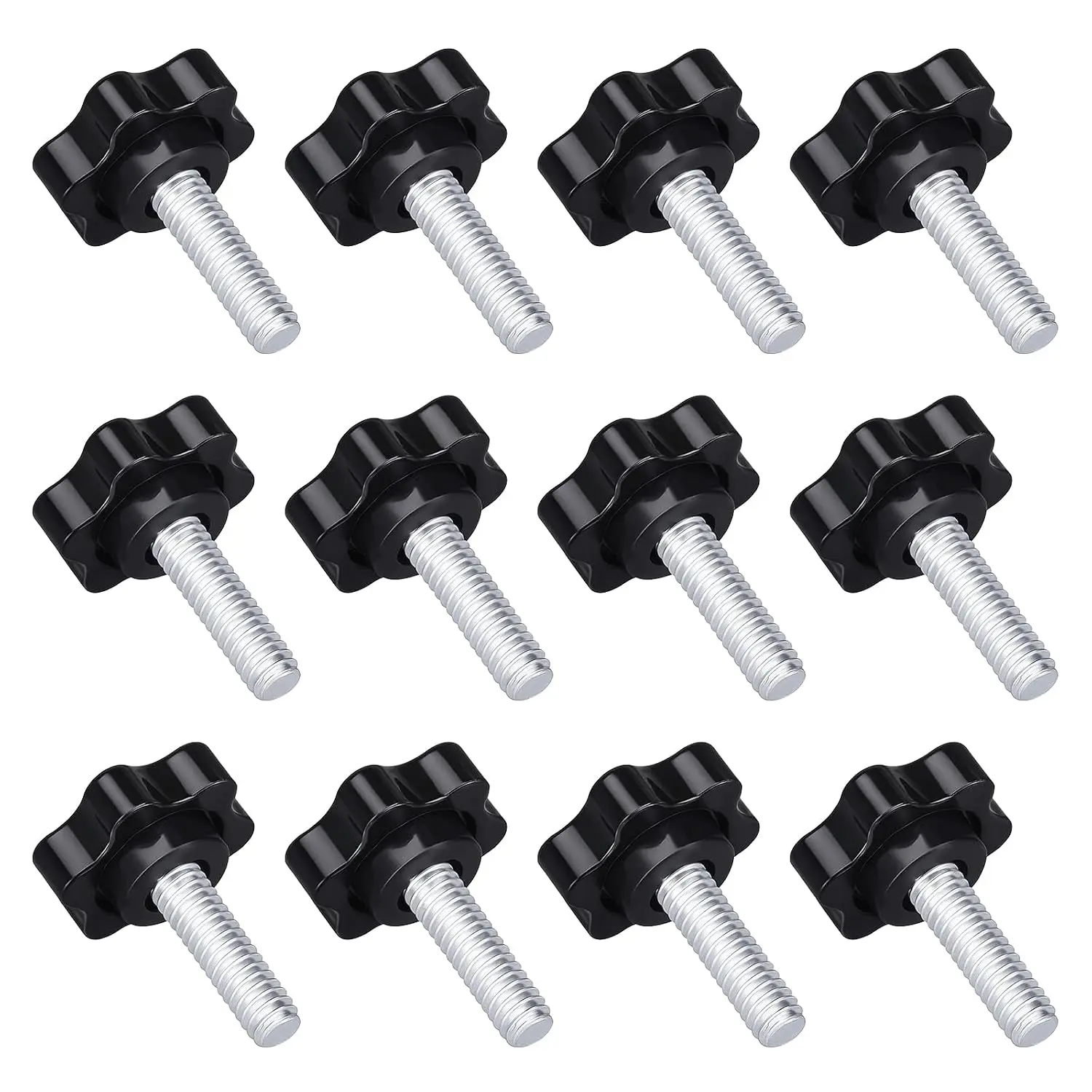 12 Pack 1/4-20 Black  Knobs  Hand Knob Threaded Knurled Thumb Nuts Thumb Screw Knobs with  for Umbrella Base  Female Threaded Hexagon  Thru Knob