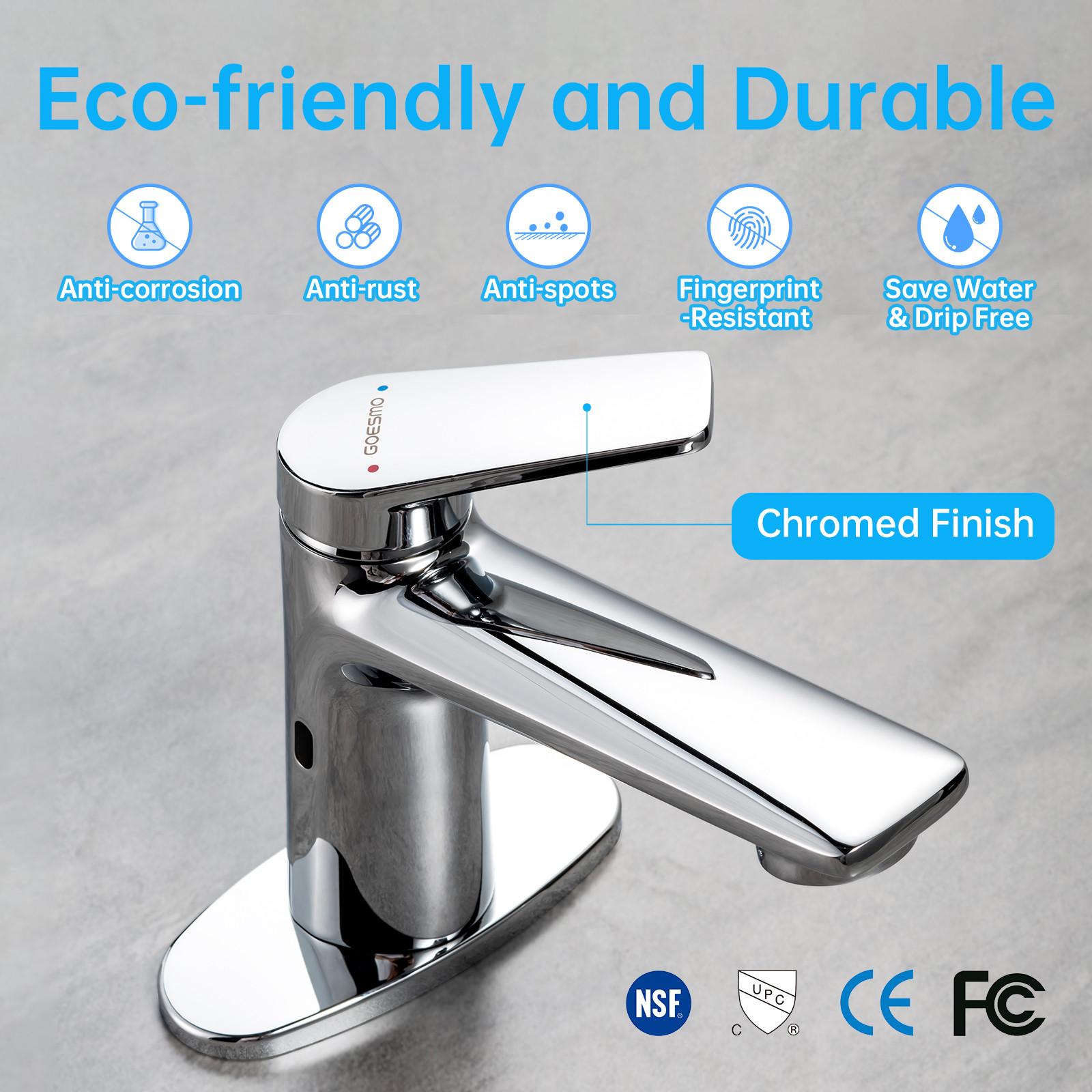 Goesmo Touchless Bathroom Faucet, Automatic Sensor Faucet for 1 or 3 Holes, Adjustable Temp & Flow, Brushed Nickel, Model 29100