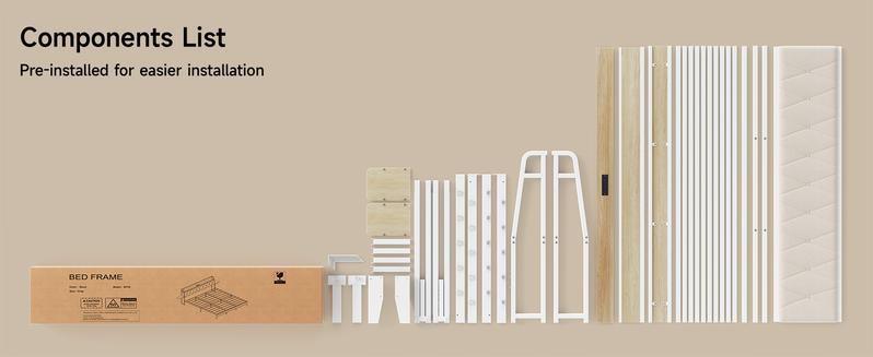 【Valentine's Day gift】ONBRILL Bed Frame with Side Storage Shelf, Ergonomic Upholstered Headboard with Charging Station, King Platform Bed Frame, Metal Slats Support, No Box Spring Needed, Easy Assembly