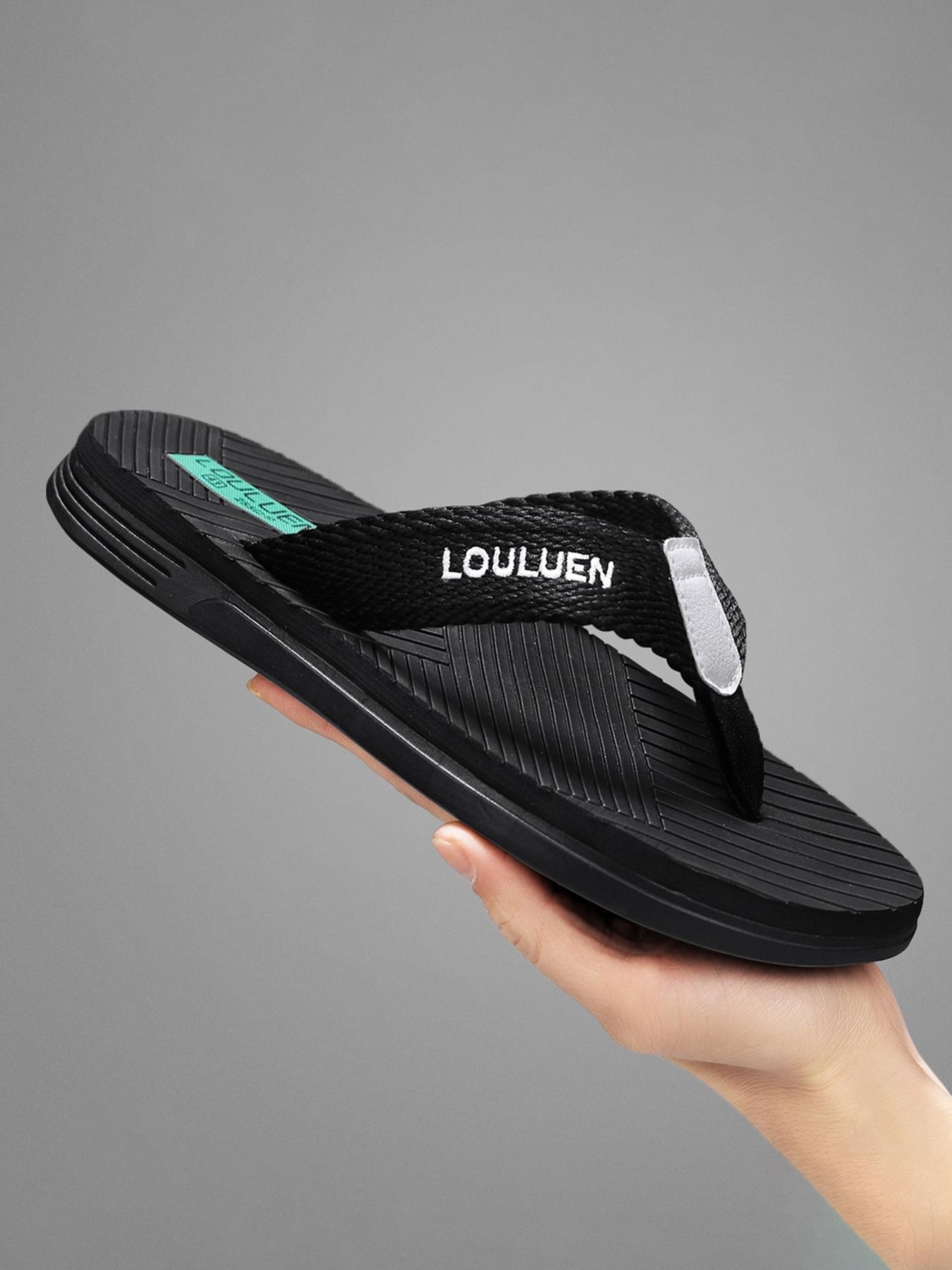 Men's Casual Letter Label Design Solid Color  Flip Flops, Trendy Breathable Non-slip Slippers, Comfortable Soft Bottom Slippers for Indoor & Outdoor Wear