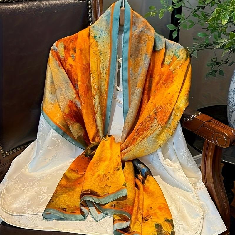 Women's 100% Silk Scarf - Lightweight and breathable, featuring a vibrant autumn leaf pattern, the long shawl is ideal for stylish layering, a great gift for mom, and a versatile and elegant accessory