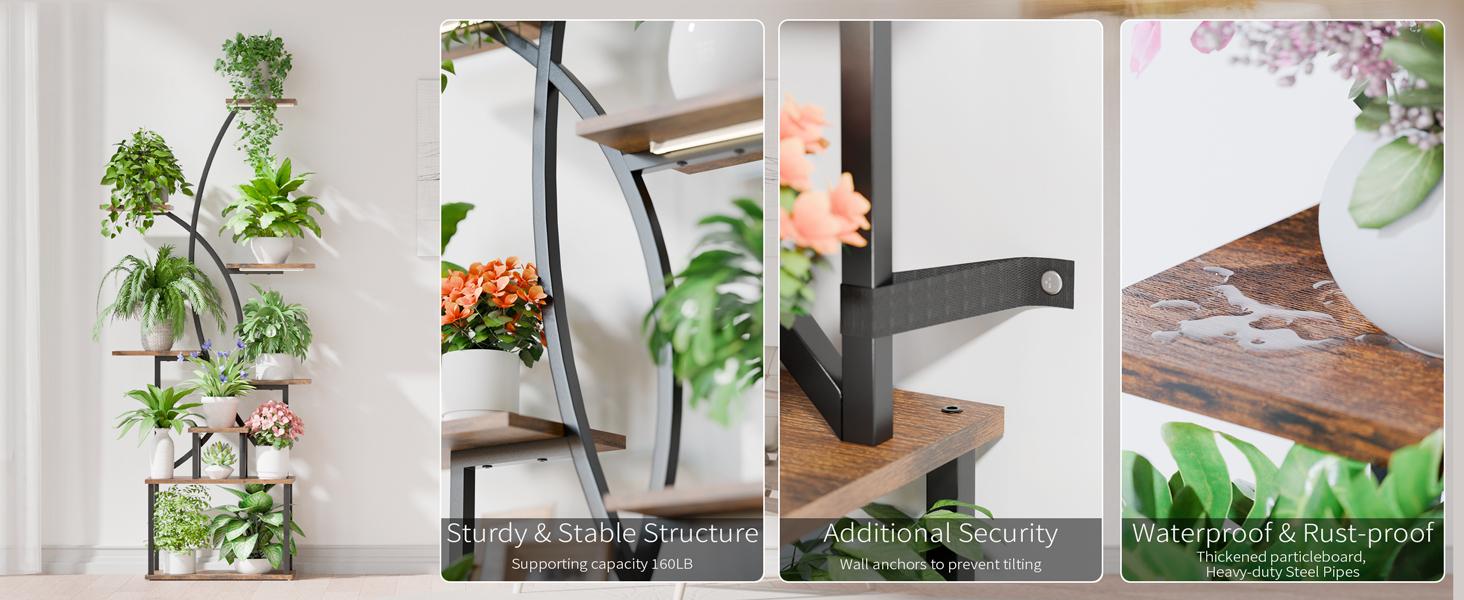 Artistic Plant Stand with Adjustable Grow Light,Baking Paint Waterproof Metal Flower Rack Organizer,Standing Storage Display Shelf, Wall Installation for Decoration Artistic Plant Stand with Adjustable Grow Light,Baking Paint Waterproof Metal Flower Rack Organizer,Standing Storage Display Shelf, Wall Installation for Decoration