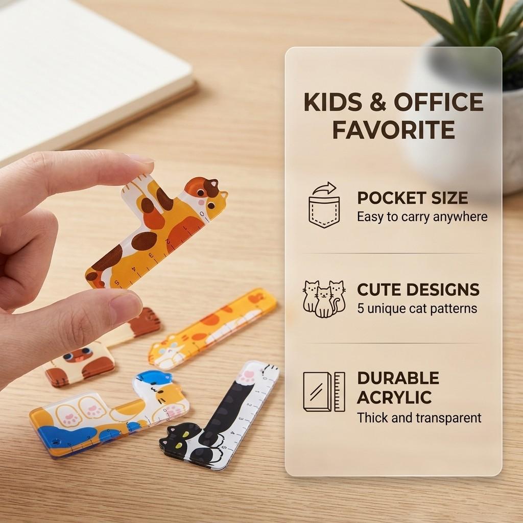 5 Piece Set Portable DIY Mini Acrylic Cartoon Ruler for Elementary School Grades 3-4, Fits Pocket or Pencil Case, Convenient and Fun Learning Tool