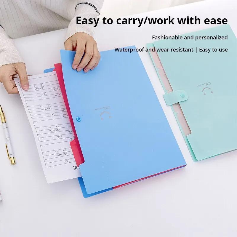 1pc Blue A4 File Folder Multi Layer Storage Bag Student Test Paper Desktop Organizing Tool School Stationery Office Folder