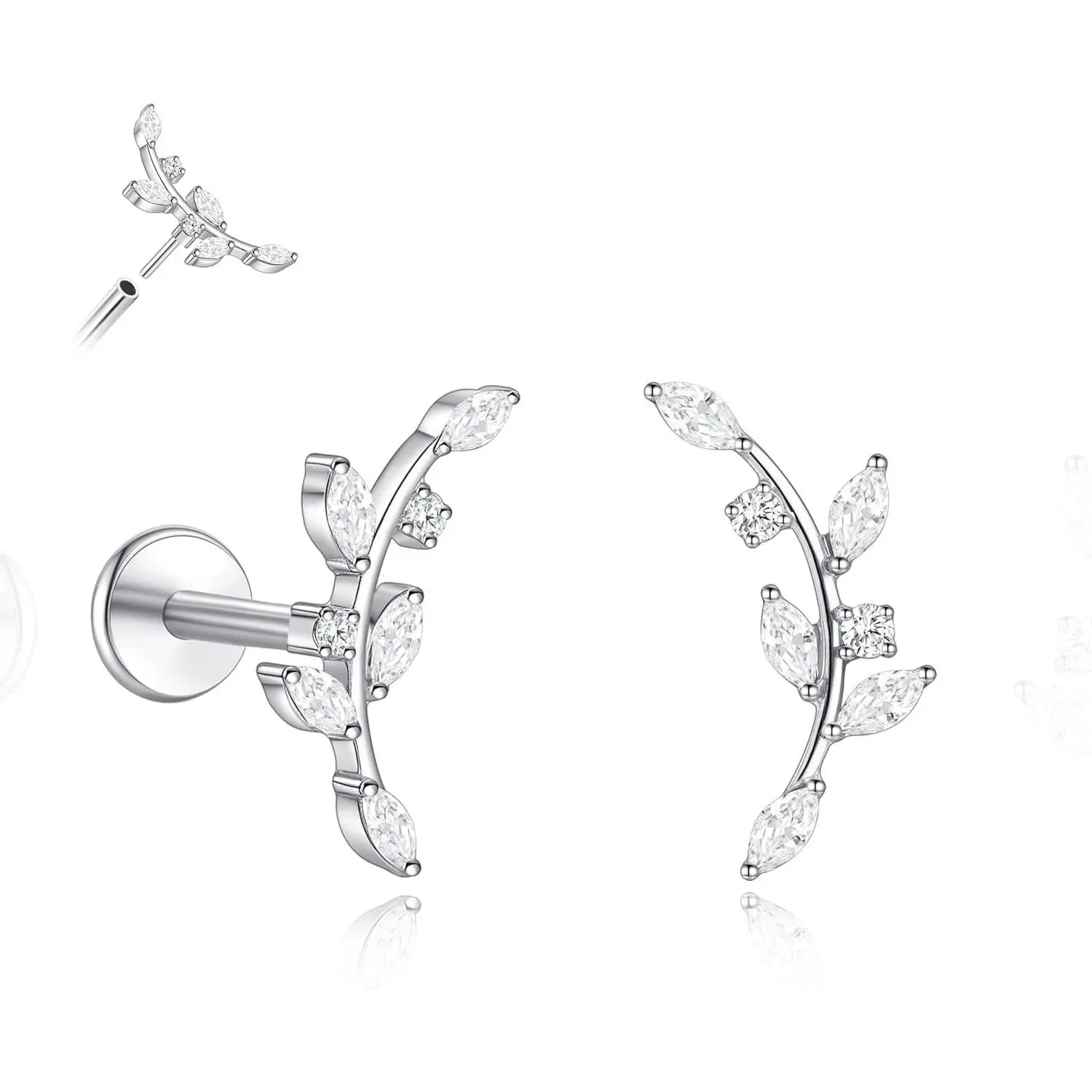 ASTM F136 Threadless Push in Titanium Earrings, Hypoallergenic Flat Back Cubic Zirconia 18G 6mm 8mm Body Piercing Studs for Cartilage Helix Tragus Conch (Pair)Gift