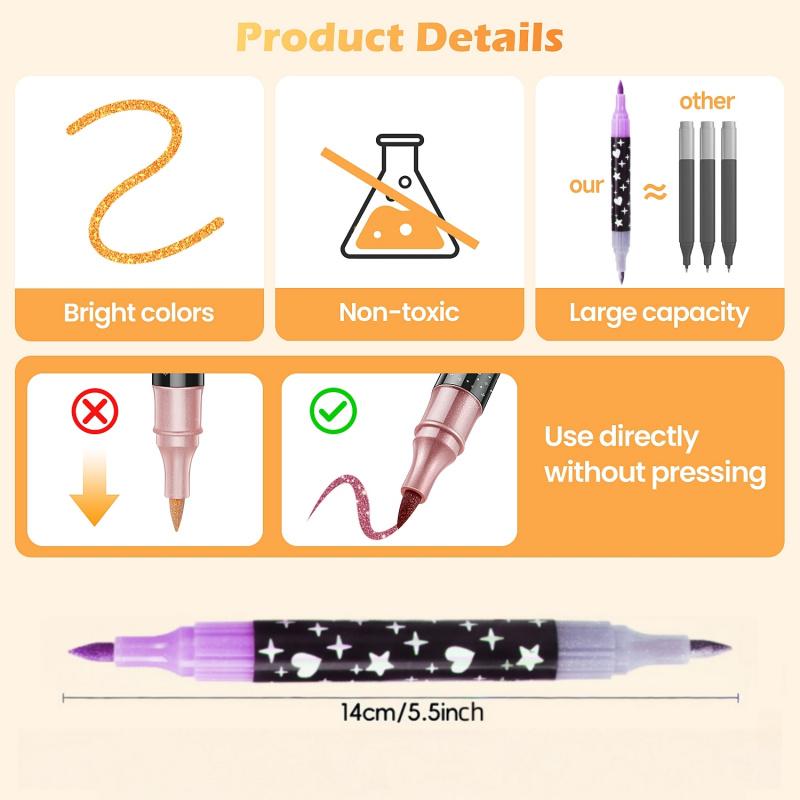 24/48/72/96 Colors Glitter Effect Brush Markers,Dual Tip Dual Color 1-5mm Soft Brush Shimmer Marker for Doodle Writing, Glitter Art Crafts Adults DIY Crafts Greeting Christmas Cards Making Art Supplies, Art Drawing Supplies