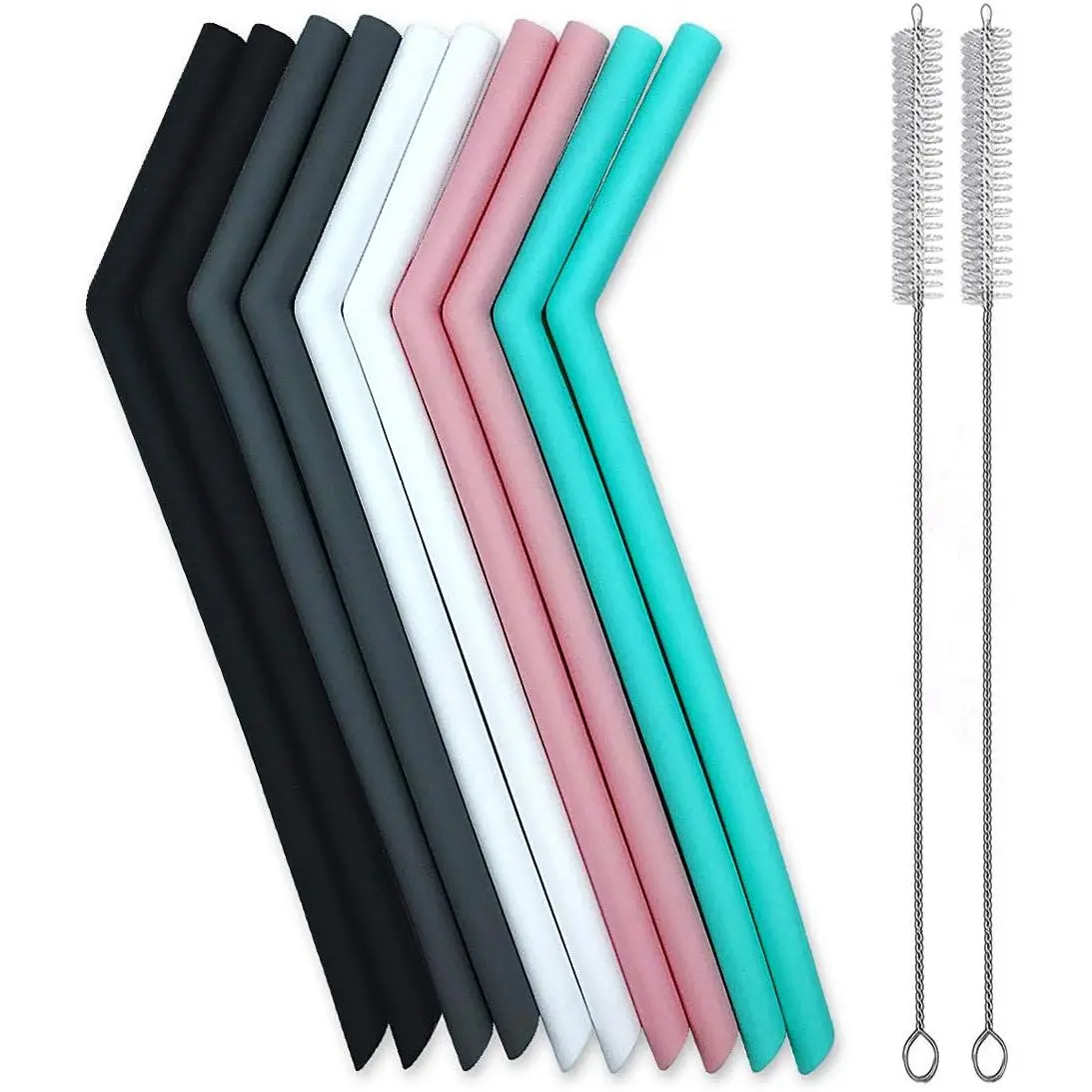 Set of 10 Large   Straws  Thick Smoothie  Drinking Straws with Cleaning Brushes- Extra Long Flexible -For 20oz 30oz and 40oz Tumblers  Non Rubber