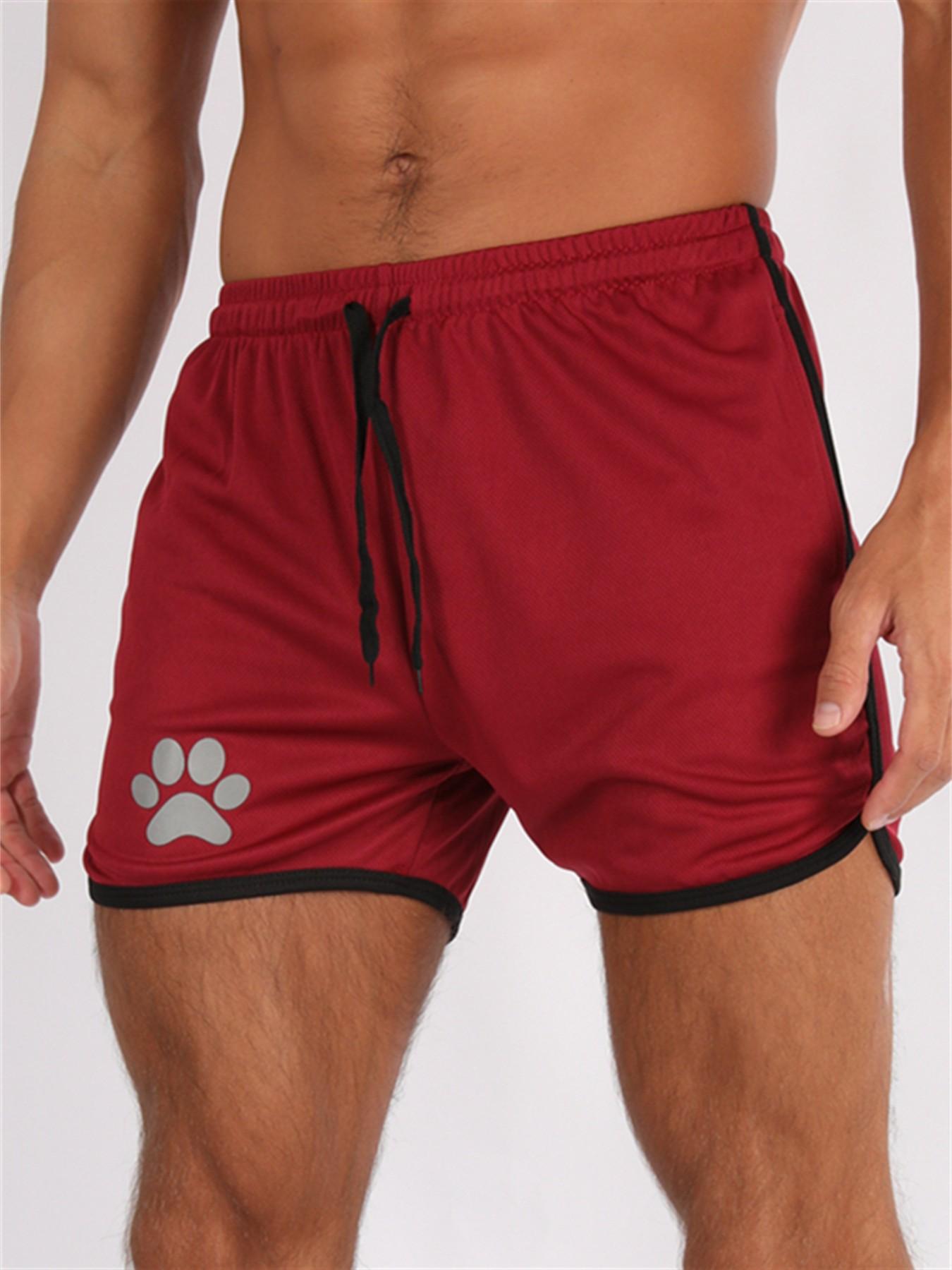 Men's Summer Running Shorts, Breathable Gym Sports Pants with Pockets, Outdoor Training Casual Daily Wear, Bear Print Three-Quarter Length