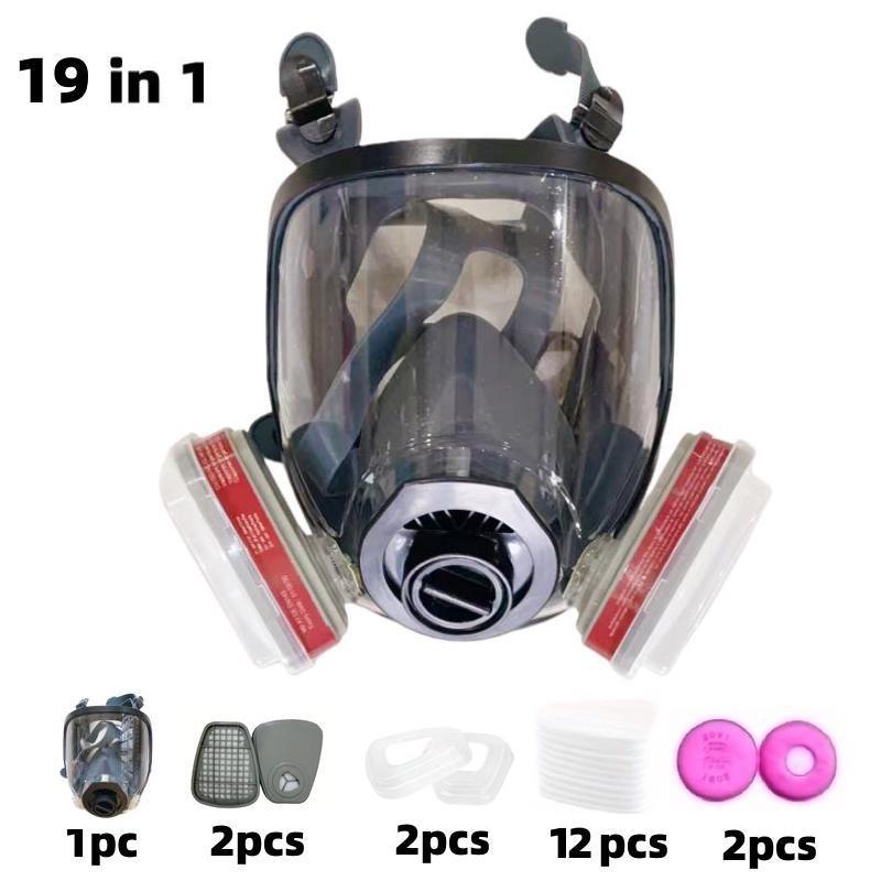 Silicone Upgrade Reusable Full Face Mask with Filter Box Anti-Toxic Protective Mask Set, 17-In-1/19-In-1, Protects Against Toxic Gases, Dust, Chemicals, Ideal for Painting, Sanding, Industrial Work