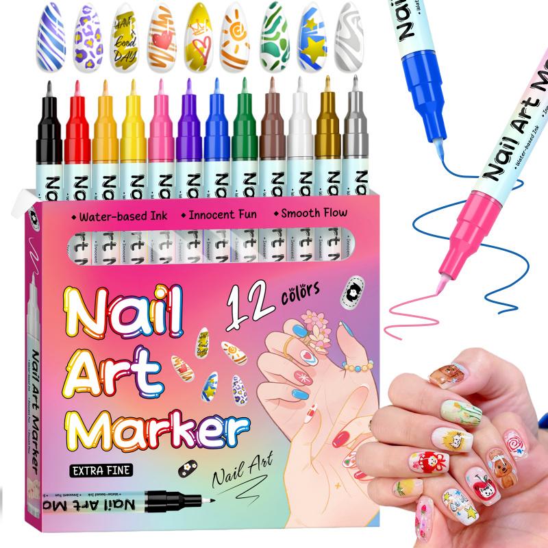 12/24 Color Nail Art Pens, 0.5 MM Nail Polish Pens Set Drawing Painting Point Liner Acrylic Painted Pen Kit, Waterproof and Quick-drying Nail for DIY Nails Art Design Manicure Tools12/24P