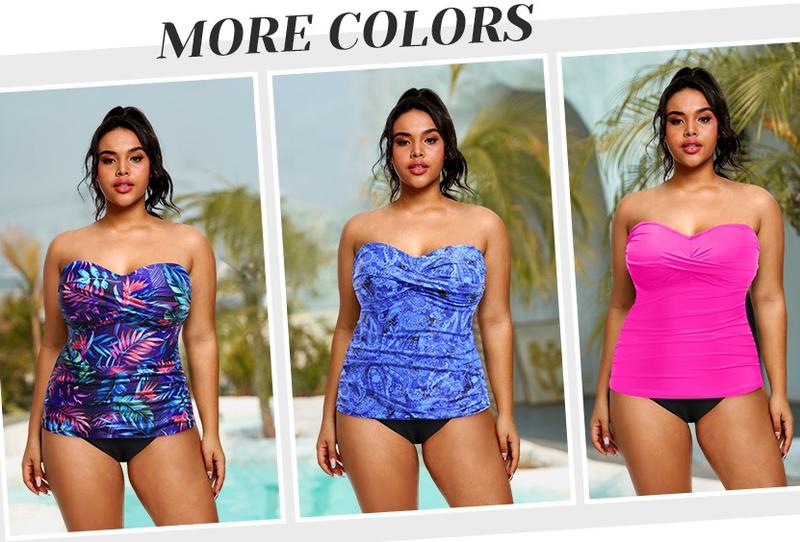 Aqua Eve Plus Size Tankini Top Only Bandeau Swim Top Strapless Swimsuit Top Twist Front Bathing Suit Top No Bottom