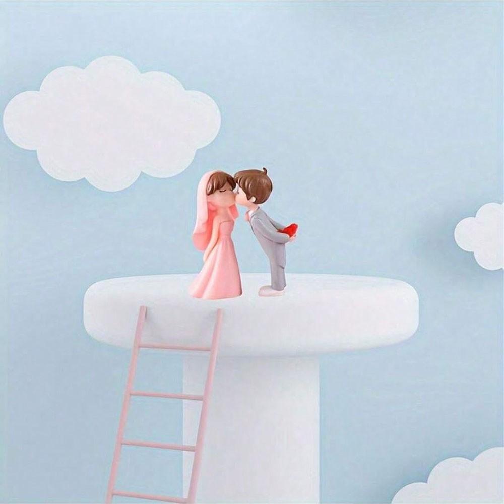 2pcs Cartoon Wedding Couple Statues, Plastic Miniature Landscape DIY Decor, Romantic Bride Decoration, Festive Display, Desktop & Window Shelf