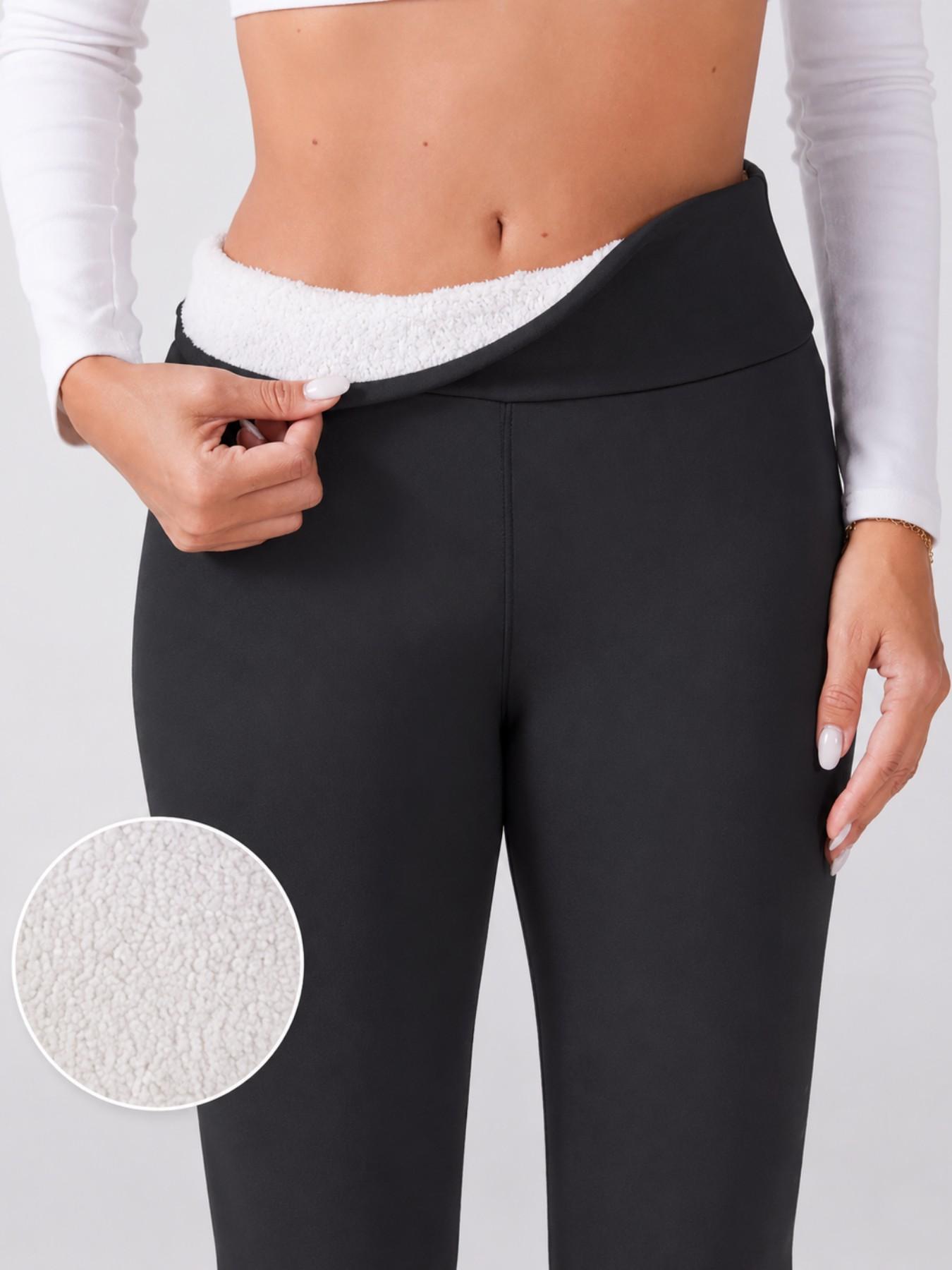 Women's Fleece Lined Thermal Leggings, Winter Warm Stretch Pants with Soft Plush Interior, Elastic Waist Full Length Slim Fit Casual Bottoms for Daily Wear, Walking, Commuting and Cold Weather