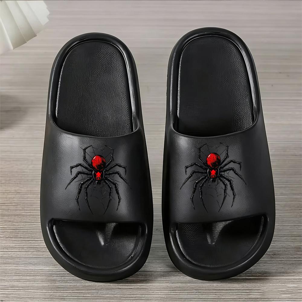 1 Pair of New Unisex Slippers, Featuring a Cool Black and Red Spider Pattern, Indoor/outdoor Slippers, Holiday Gift Slippers, Women's House Shoes, Room Slippers, Birthday Gift Slippers, Casual Slippers, Summer EVA Slippers, Bathroom Slippers