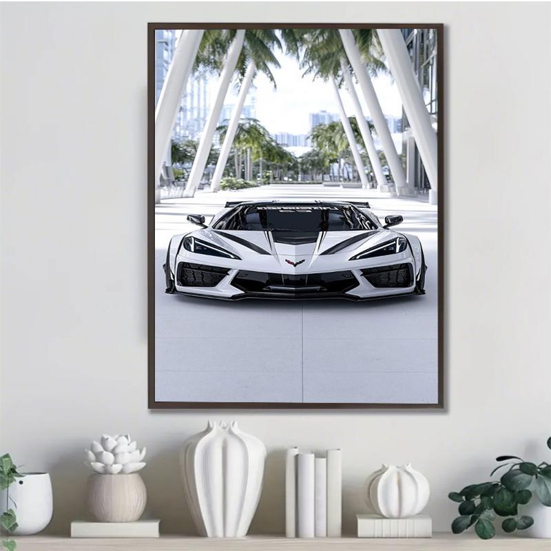 1 piece 2D flat design frameless canvas poster Corvette Supercar Poster Suitable for home decoration, living room, bedroom, office, restaurant, bar wall decoration, art pieces, perfect gifts and