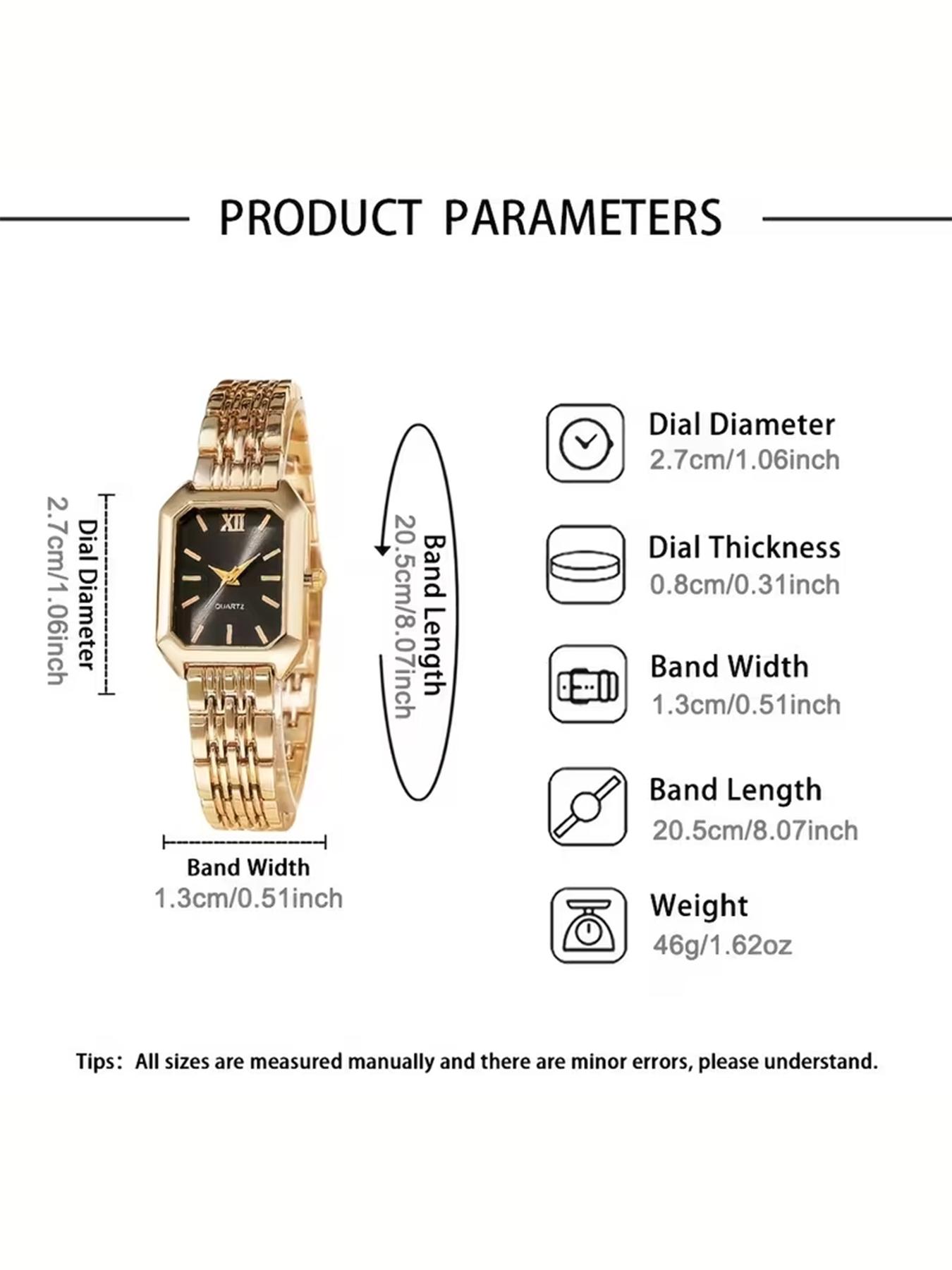 A set of 4 fashionable ladies' watches, trendy luxurious heart-shaped chains, regal quartz watches, retro rectangular dials, comfortable gold watch straps, perfect for Easter or daily wear.