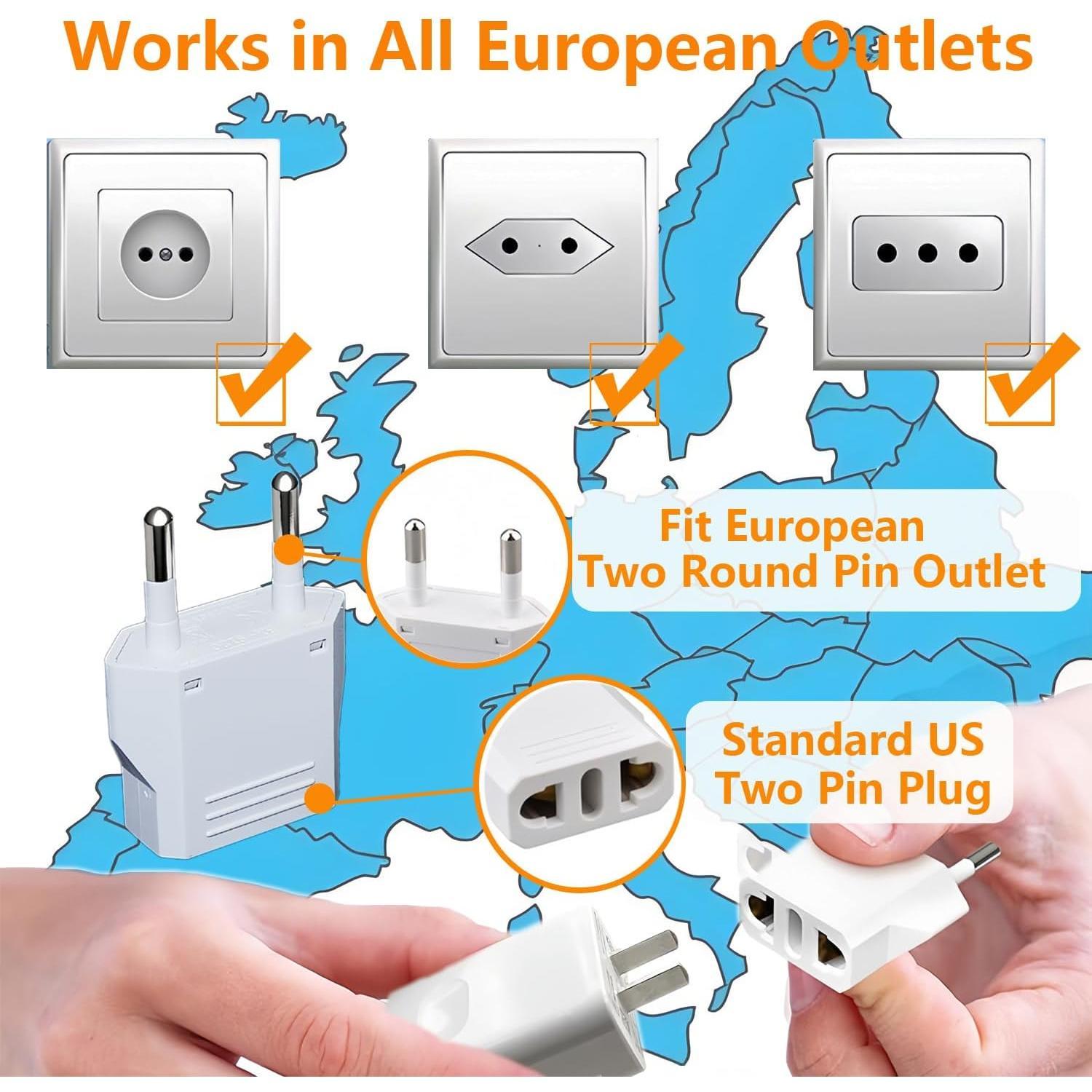 to  Plug Adapter - European Travel Plug Adapter,Type C Wall Plug Power Converter for ,White,8 Pack