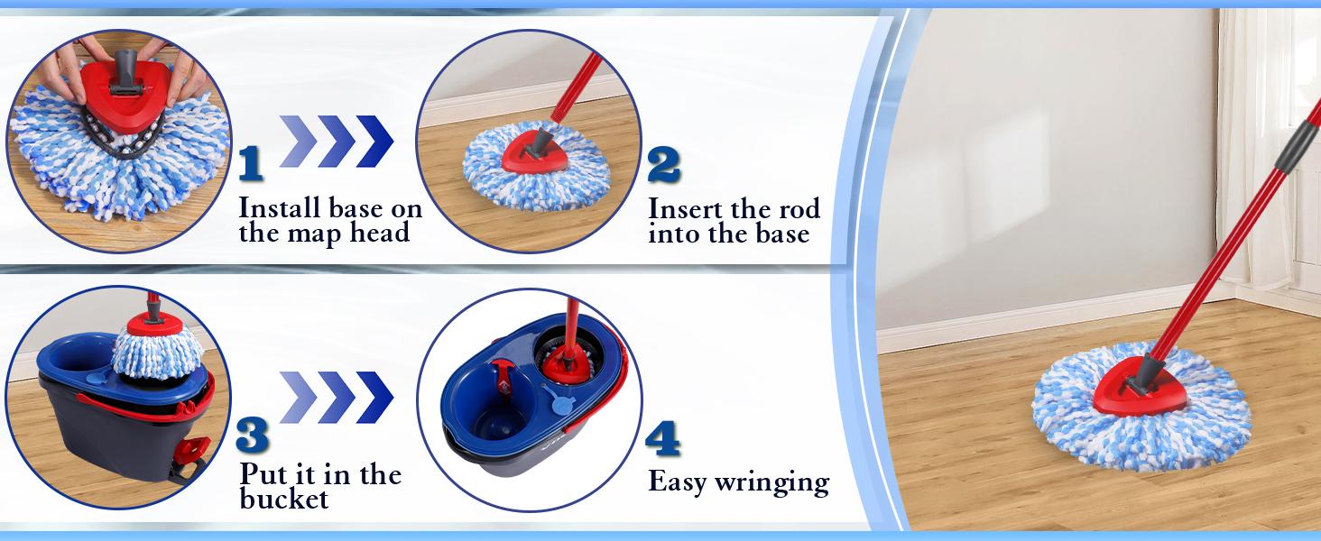 Spin Mop Replacement Set for O-Cedar RinseClean 2 Tank, All-in-One Cleaning Kit with 4 Microfiber Heads, Adjustable Handle, Scrub Brush & Base, Deep Cleaning (No Bucket) Spin Mop Replacement Set for O-Cedar RinseClean 2 Tank, All-in-One Cleaning Kit with 4 Microfiber Heads, Adjustable Handle, Scrub Brush & Base, Deep Cleaning (No Bucket)