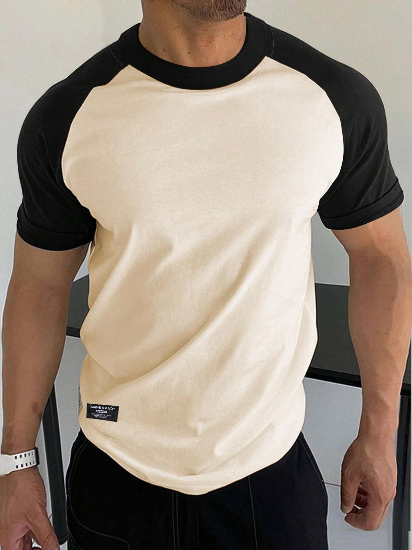 Men's Solid Color Shoulder Sleeve Crew Neck T-Shirt, Ultra Soft Stretch Quality Fabric, Dry Fit Sports Tee for Running & Gym Workouts, Dry Fit Shirts