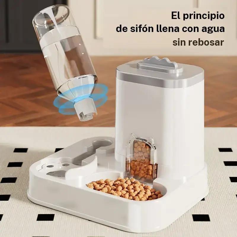 Cat Water Dispenser with Food Basin, Battery-Free, Modern, Easy Clean, Durable, Auto Pet Feeder, Small Dogs, Sturdy Construction