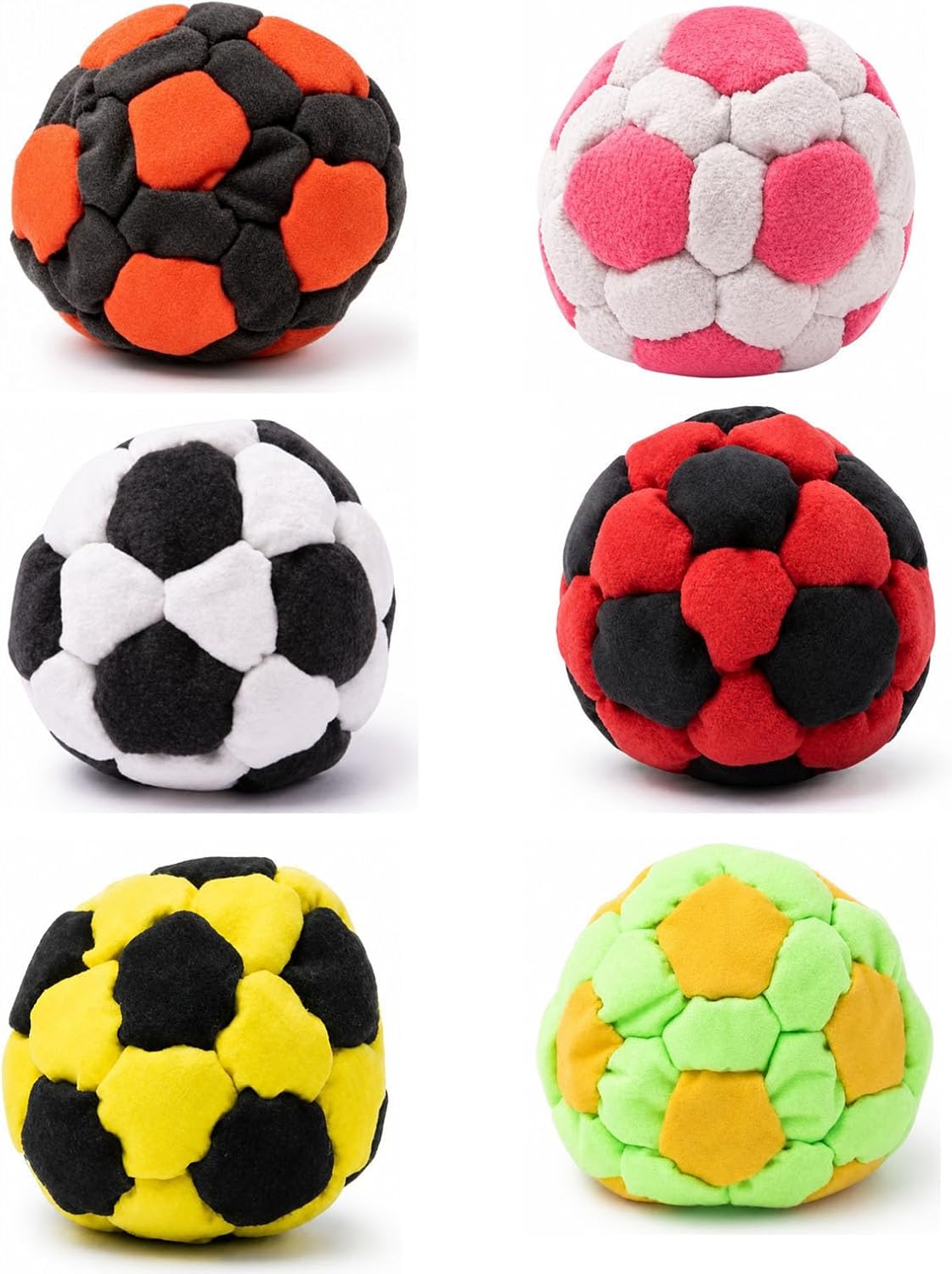 6 Pack 2.75 Inch Plush Soccer Hacky Sacks Soft Fleece Footbags For Kids Adults Y2K Nostalgia Skill Toy Outdoor Summer Camp Game Juggling Balls Aesthetic Sports Party Favors Coordination Gear