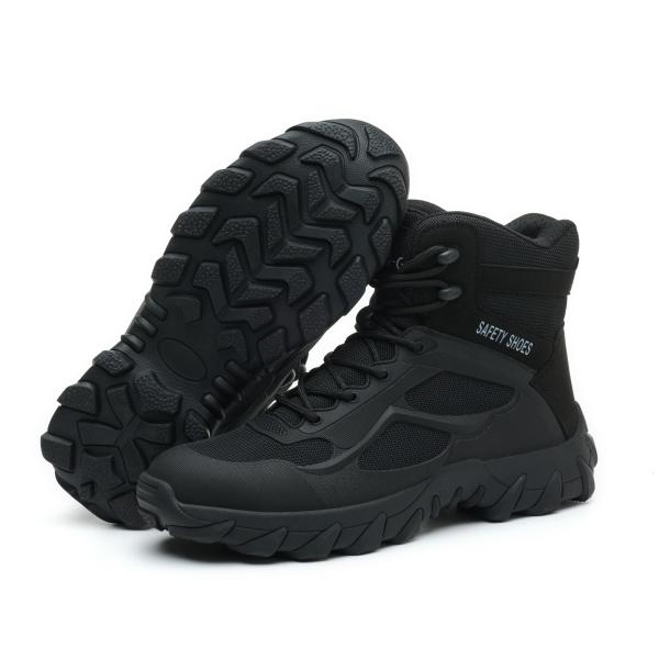 NIEION Men's High Top Steel Toe Safety Boots with Magnetic Closure & Anti-Slip Sole Waterproof Slip-Resistant Black Work Shoes for Outdoor Labor