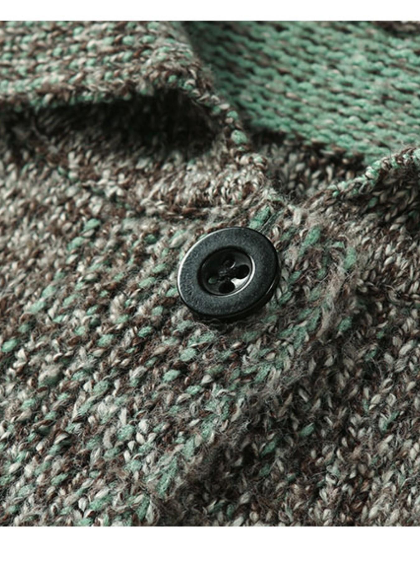 Men's Colorful Plaid Knit Cardigan, Patchwork Check Design, Vintage Stand Collar Soft Button Open Front, Casual Streetwear