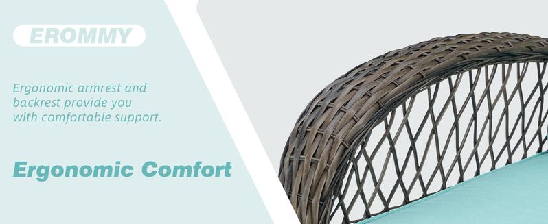 EROMMY 3 Pieces Outdoor Swivel Rocker Patio Chairs, 360 Degree Rocking Patio Conversation Set with Thickened Cushions and Glass Coffee Table for Backyard  wicker furniture