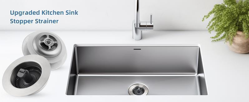 Upgraded Stainless Steel Kitchen Sink Drain Strainer Stopper Kits, 3-in-1 Pop Up Sink Stopper, Clog-Free Basket Sink Strainer, Food Catcher for Standard 3-1/2 Inch Kitchen Sinks