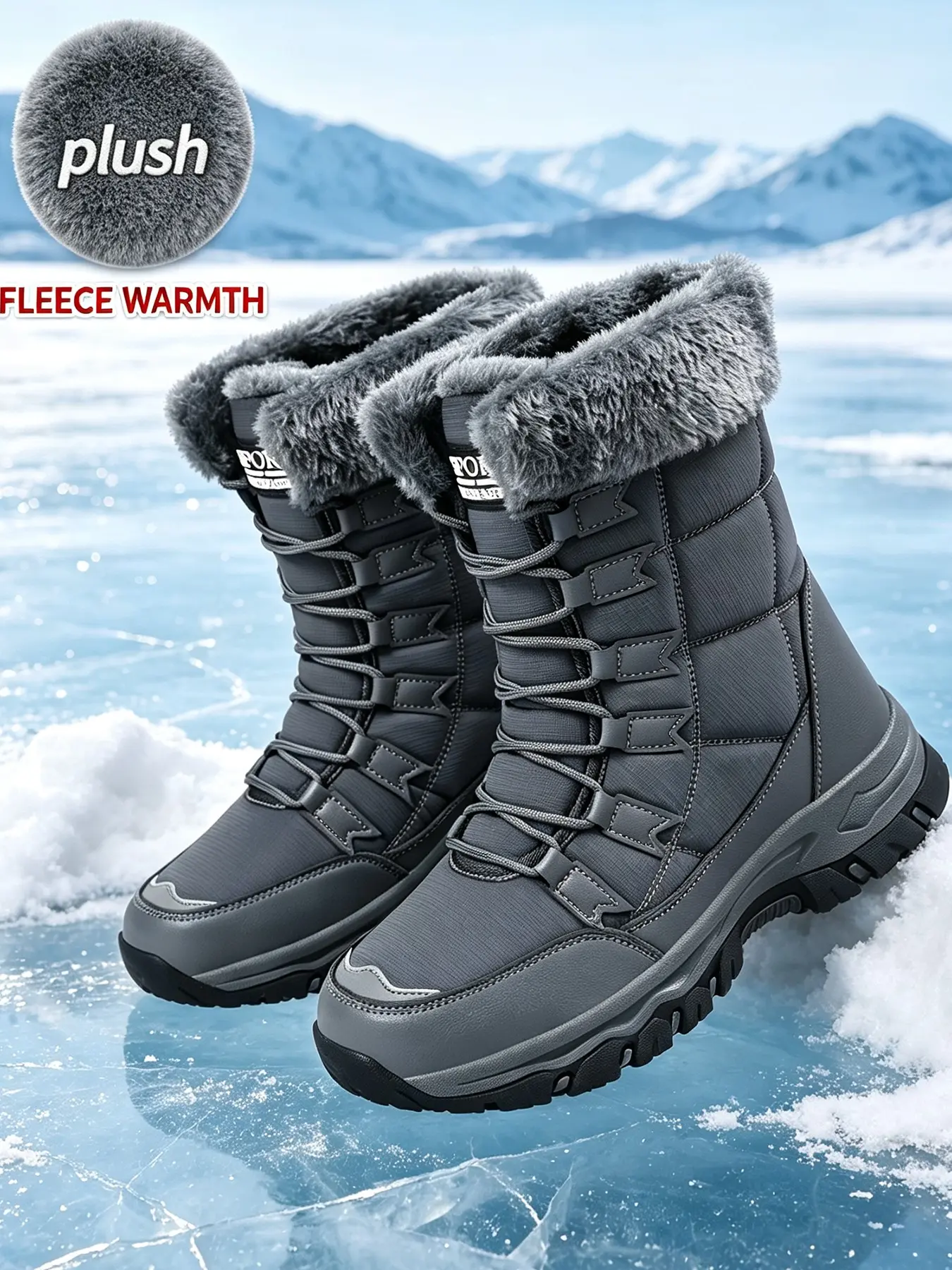Women Mid Calf Lace Up Snow Boots Thick Fleece Lining Non Slip Winter Outdoor Footwear Boots