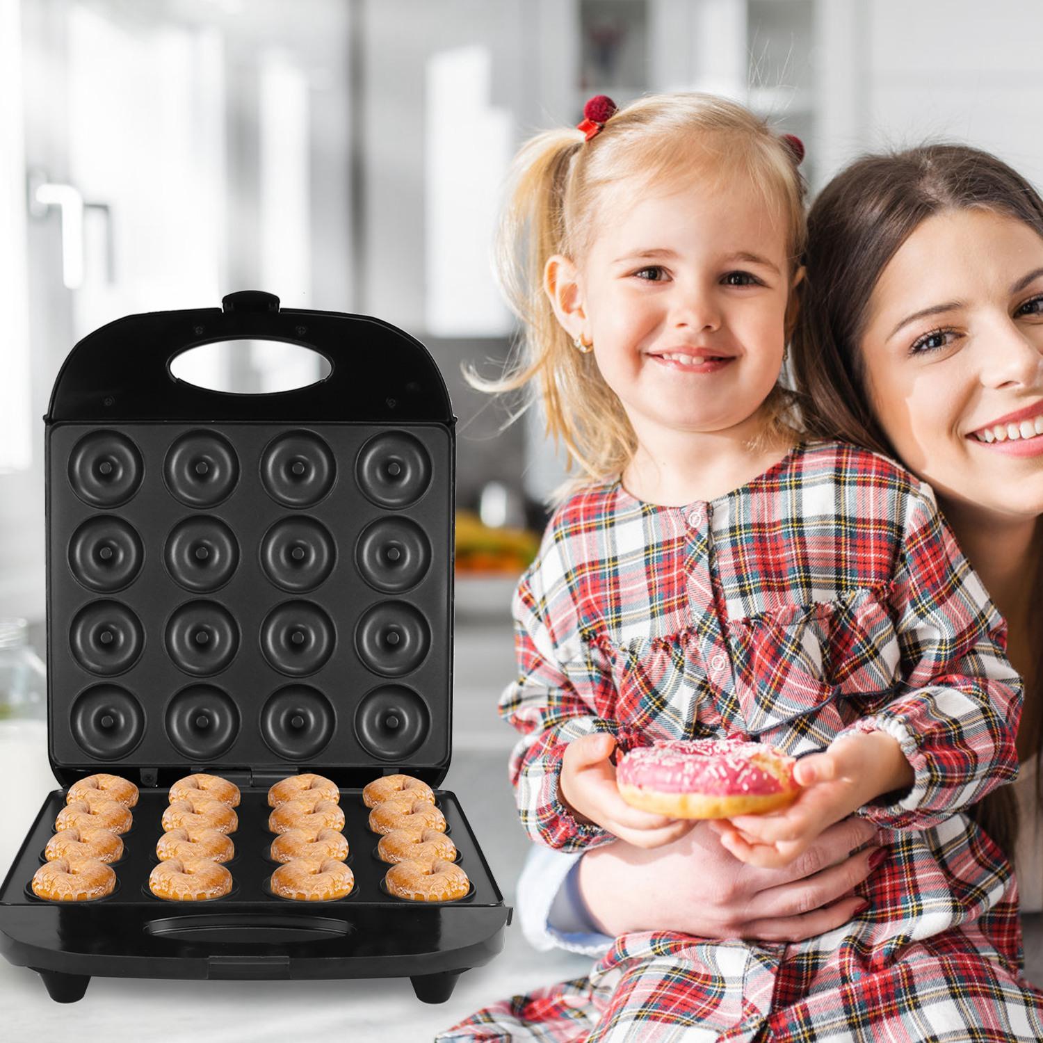 Mini Donut Maker Machine, 16 Holes Non-Stick Waffle Donut Baker, Double Side Heating Electric Doughnut Maker with Overheat Protection, Easy Use Snack Maker for Kids Breakfast Home Dessert Making