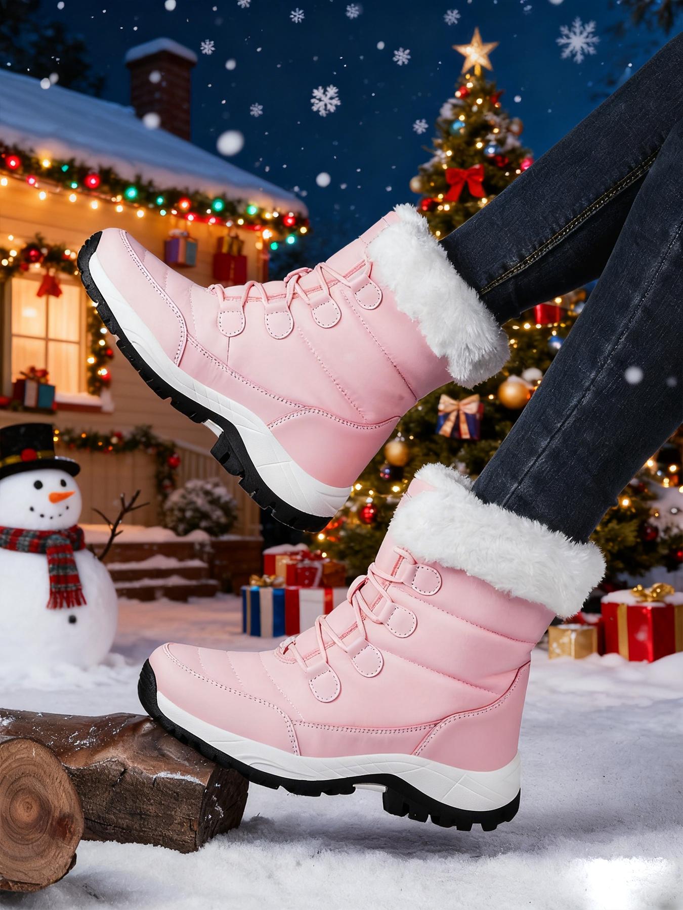 Women's High-Top Lace-Up Hiking Boots, Trekking Shoes, Durable Outdoor Snow Boots with Fleece Lining, Fashionable and Comfortable for Daily Wear and Outdoor Activities, Christmas Gift, Casual Hiking Shoes