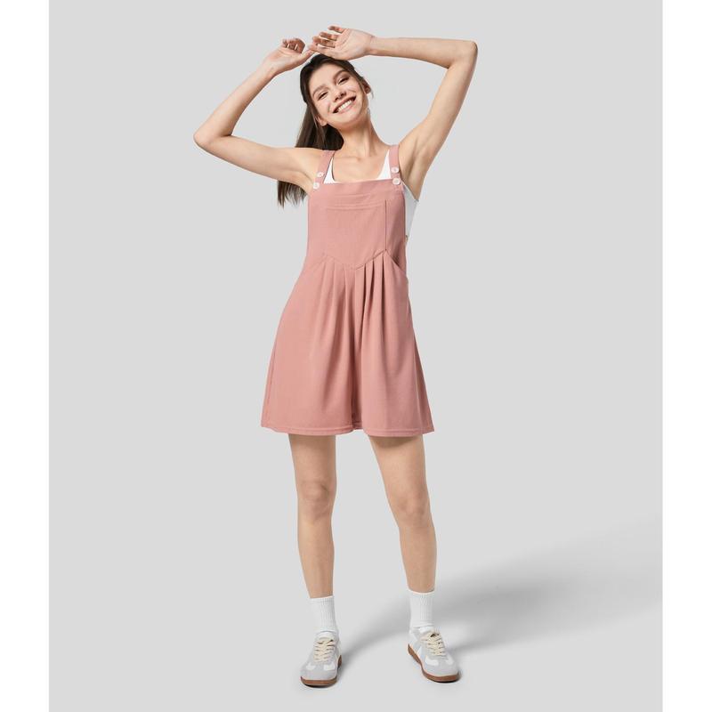 Halara Adjustable Strap Button Multiple Pockets Plicated Waffle Casual Overalls#outdoorfun