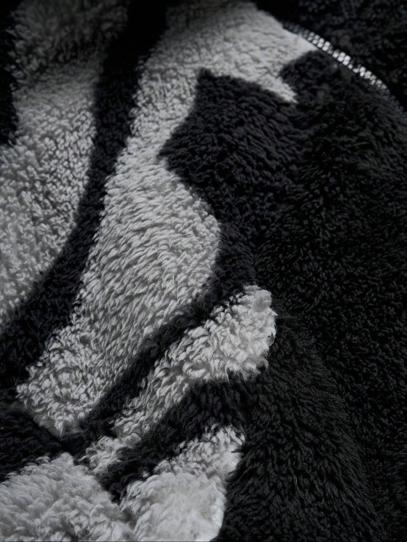 Abstract Pattern Fleece Zip - Up Jacket, Cozy Streetwear Outfit, Trendy TikTok Must - Have, Coats