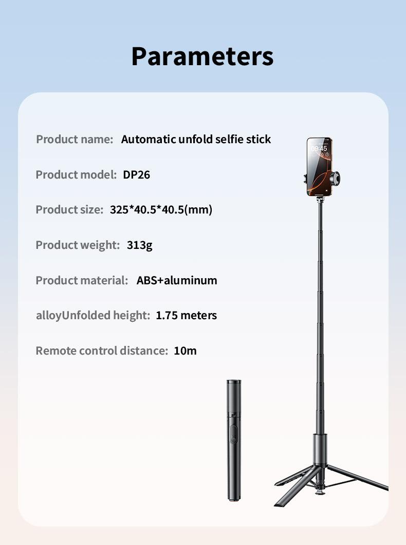 68inch Portable Selfie Stick Tripod,  Automatic Unfolding Design, One Click Open Tripod, 1.75m extendable selfie stick,  with bluetooth remote control for iPhone & Android