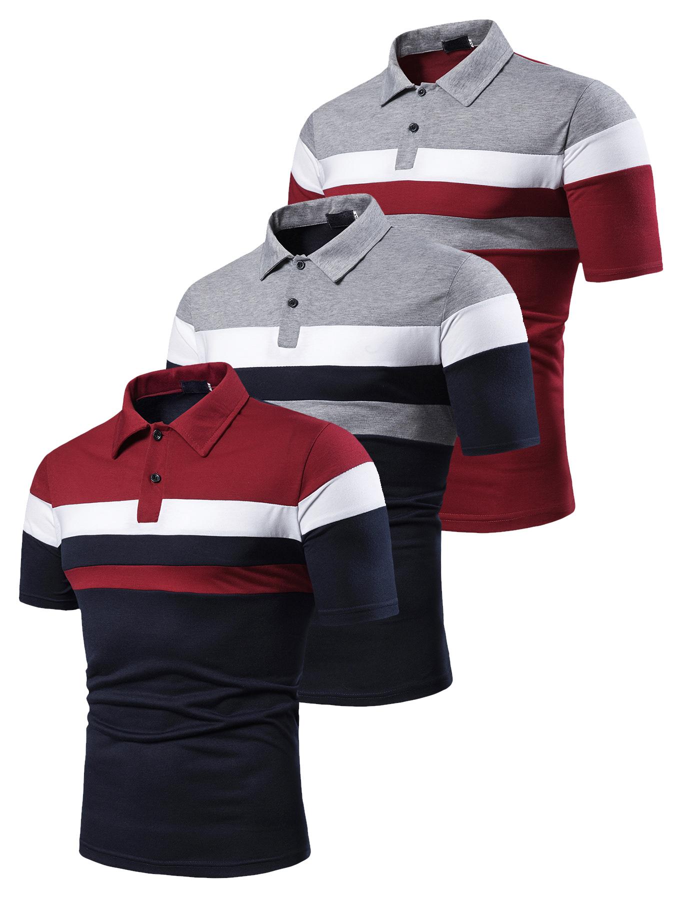 Men's Colorblock Short Sleeve Polo Shirt, Regular Fit Casual Button Front Polo Top for Summer, Fashion Men's Clothes for Daily Wear