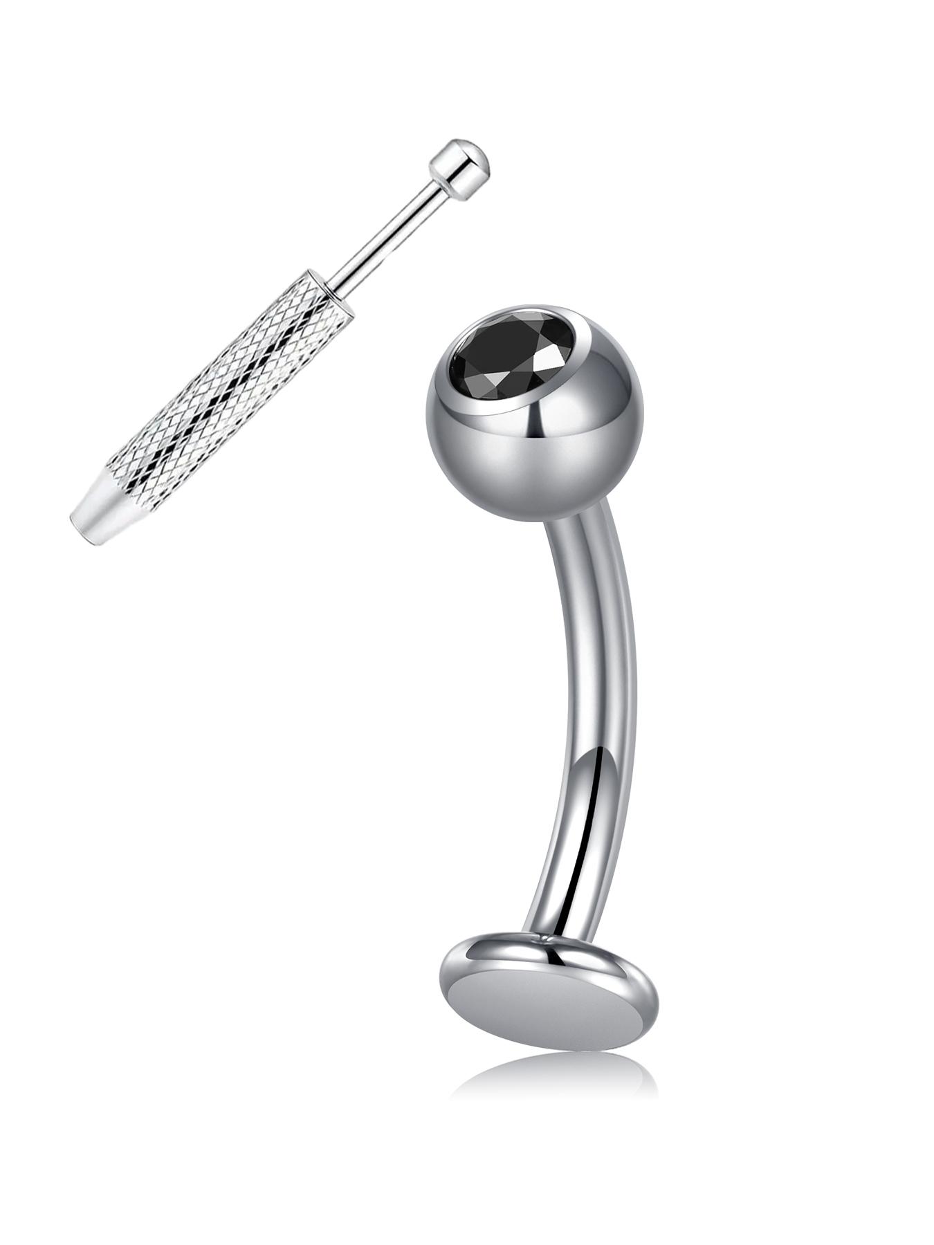 1 piece Titanium Zirconia Internally Threaded Floating Navel Ring, Stylish Flat Rhinestone Belly Button Ring, Navel Barbell 8/10/12/14mm, 14G Body Piercing Jewelry, Unisex