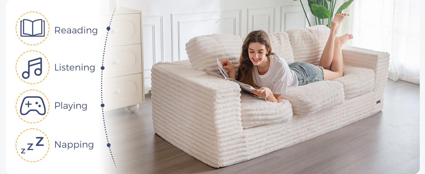 MAXYOYO 3-Seater Boneless Sofa Couch in a Box, Modern Faux Fur Sofa for Living Room, Soft High-Density Foam Couch with Pillows, Fluffy & Supportive Chair Lounge, No Assembly Required MAXYOYO 3-Seater Boneless Sofa Couch in a Box, Modern Faux Fur Sofa for Living Room, Soft High-Density Foam Couch with Pillows, Fluffy & Supportive Chair Lounge, No Assembly Required