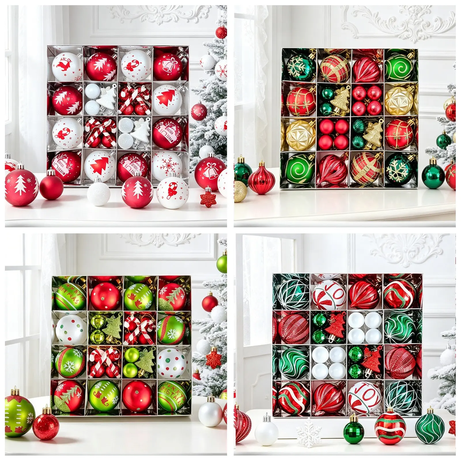 46pcs Christmas Ball Decor Set, Sparkling Plastic Ornaments, Indoor Holiday Party Decoration, Random Gold Silver Caps