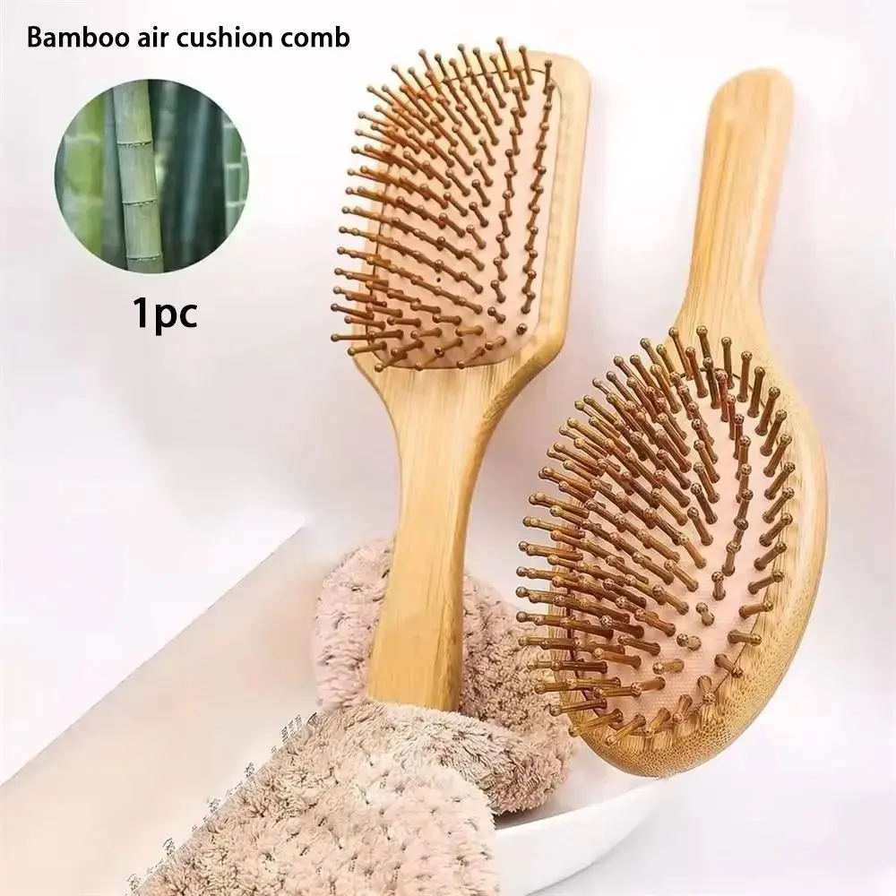 Natural Bamboo Paddle Comb, Air Cushion Scalp Massage, Anti-Static Tangle Free, Special for Real Hair Wigs, Essential Brush