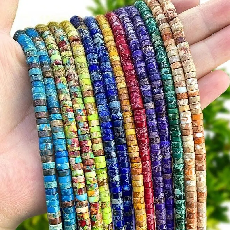 4x2mm Natural Stone Sea Sediment Jasper Rondelle Beads Flat Spacer Beads for Jewelry Making Diy Bracelet Accessories 15inches