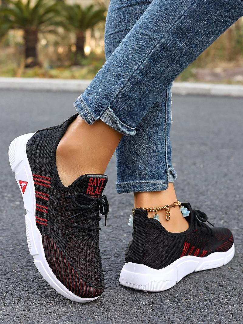 Women's Casual Sporty Sneakers Low-Top Lace-Up Comfortable Lightweight Knit Running Shoes for Beach Vacation Garden Camping Daily Wear Summer