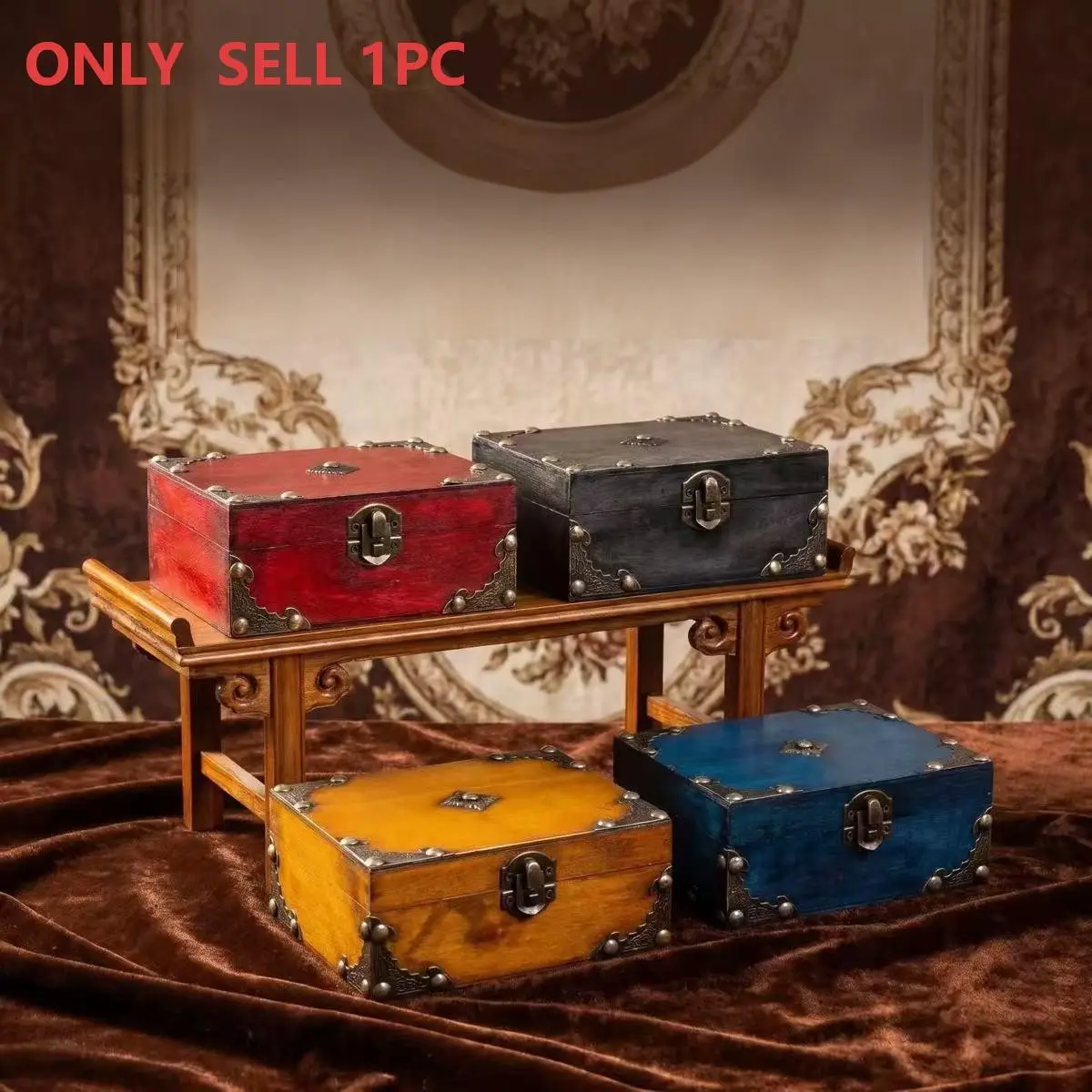 Vintage Wooden Jewelry Box, Classic Retro Design, Four Colors Available, Storage & Decoration, Perfect Gift for Christmas & New Year