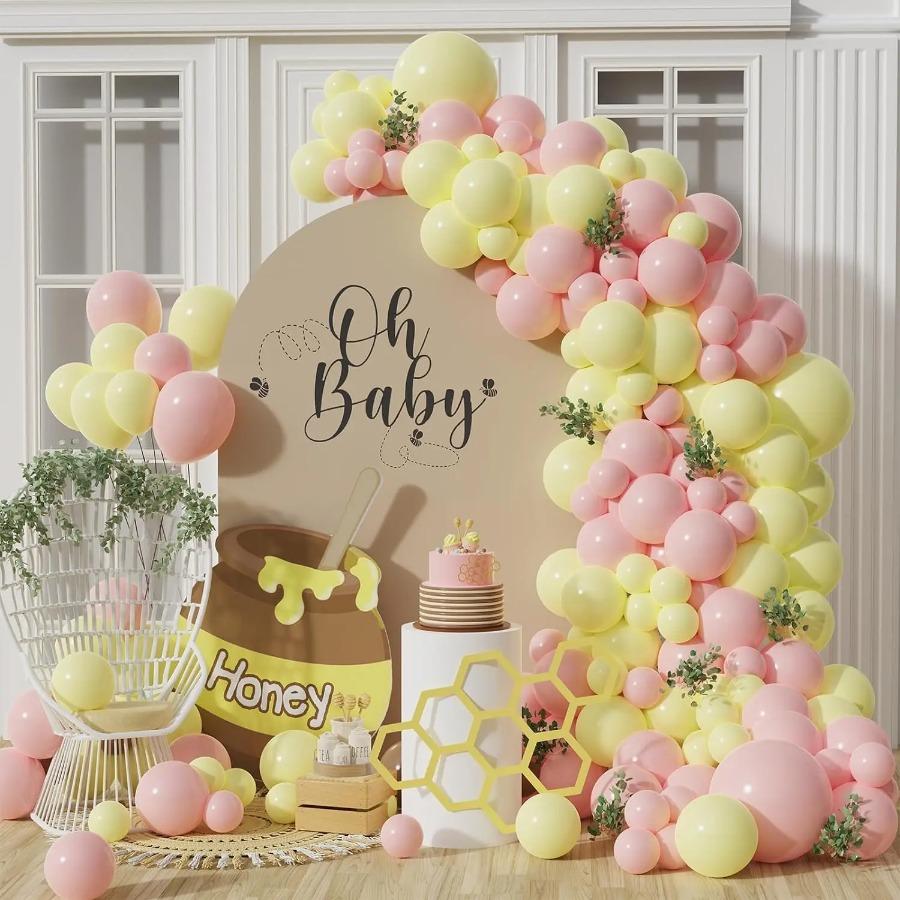 143PCS Light Pink Yellow Latex Balloon Set Suitable for Birthday Parties, Weddings, Valentine's Day Parties, Decoration