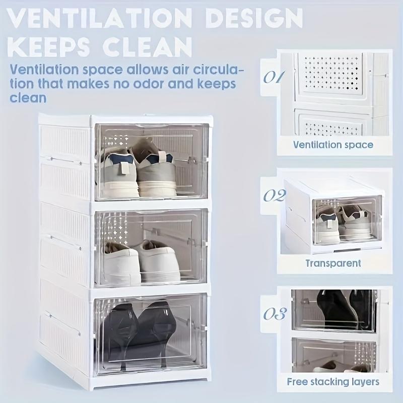 3-Tier Foldable Shoe Storage Cabinet, Clear Stackable Shoe Organizer with Flip Doors for Sneakers, Closet & Entryway